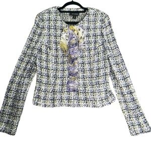ST.JOHN multi color purple knit snap closure jacket tie front size 10  luxury